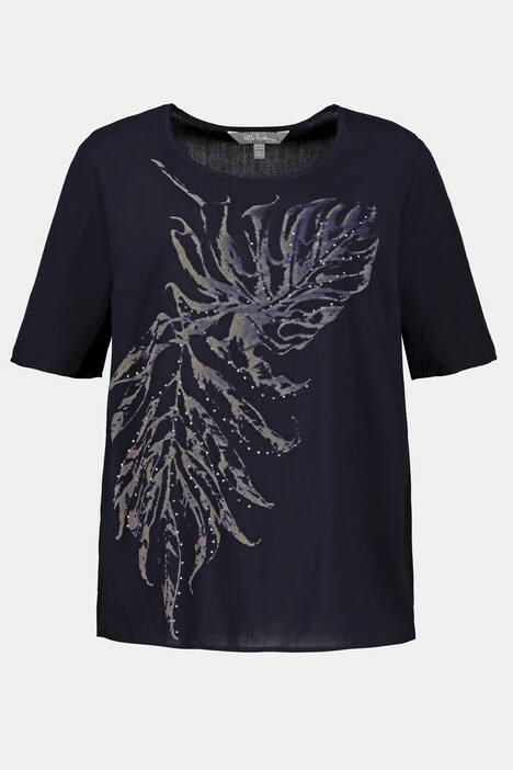 Shirtbluse, Blattmotiv, Regular, Glitzersteinchen