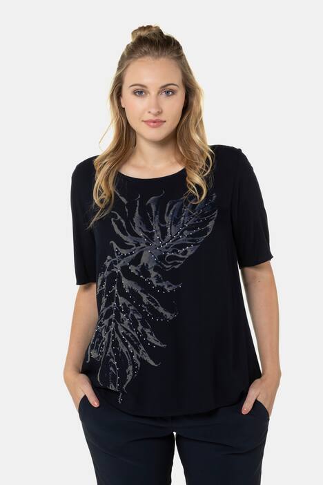 Shirtbluse, Blattmotiv, Regular, Glitzersteinchen