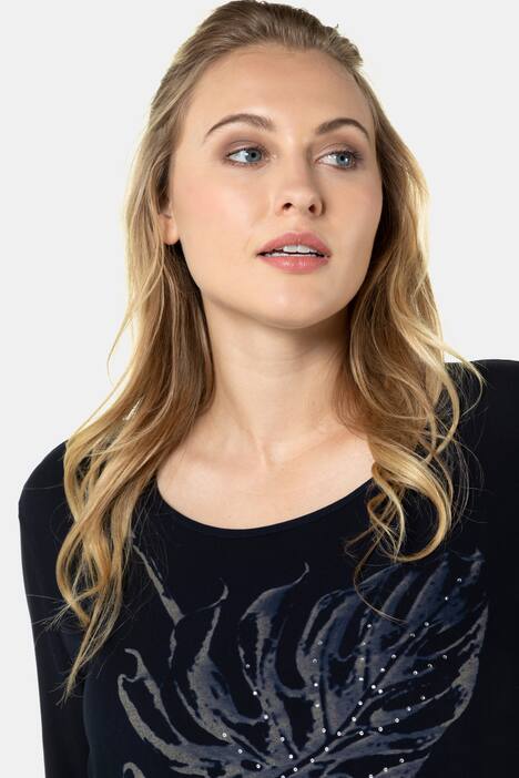 Shirtbluse, Blattmotiv, Regular, Glitzersteinchen