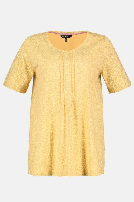T-Shirt, Blütenmuster, A-Linie, Biesen, V-Ausschnitt