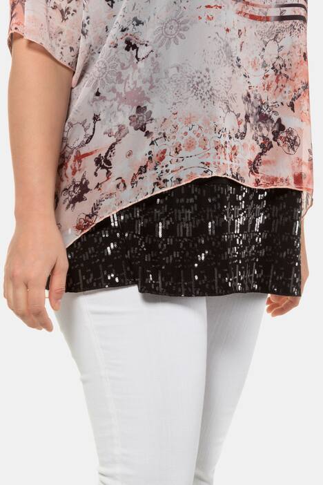 Blouse, 2-in-1, oversized, raglanmouwen, pailleten