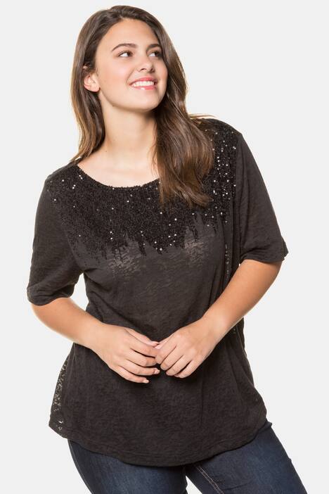 T-Shirt, Pailletten, Regular, Ausbrenner-Jersey