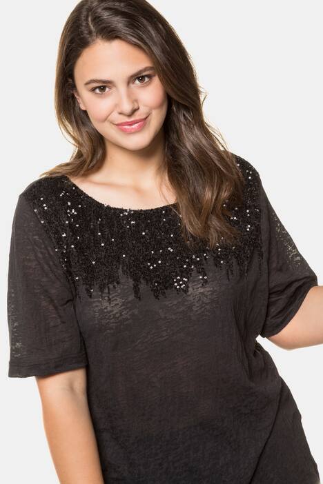 T-Shirt, Pailletten, Regular, Ausbrenner-Jersey