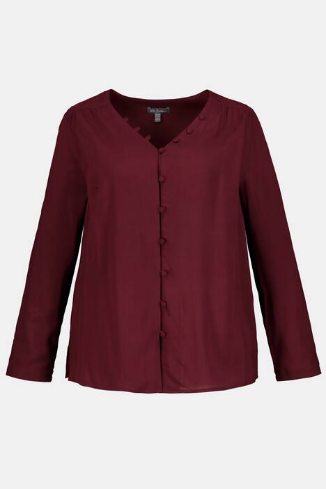 Bluse, bezogene Schlaufenknöpfe, Classic, V-Ausschnitt