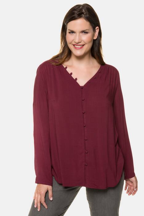 Bluse, bezogene Schlaufenknöpfe, Classic, V-Ausschnitt