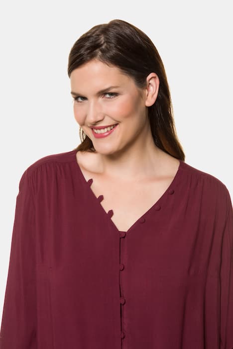 Bluse, bezogene Schlaufenknöpfe, Classic, V-Ausschnitt
