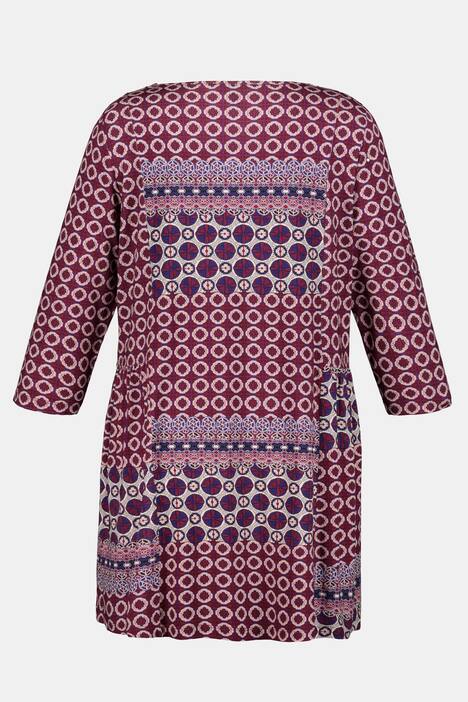 Longshirt, Patchmuster, A-Linie, hinten länger, 3/4-Arm