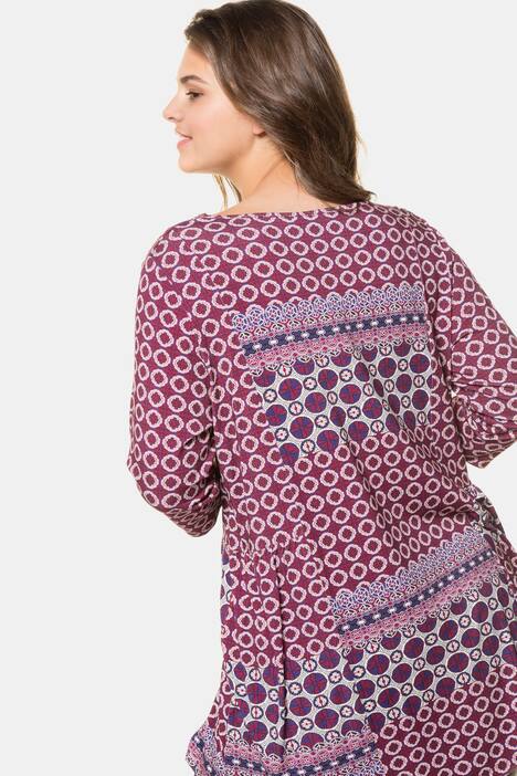 Longshirt, Patchmuster, A-Linie, hinten länger, 3/4-Arm