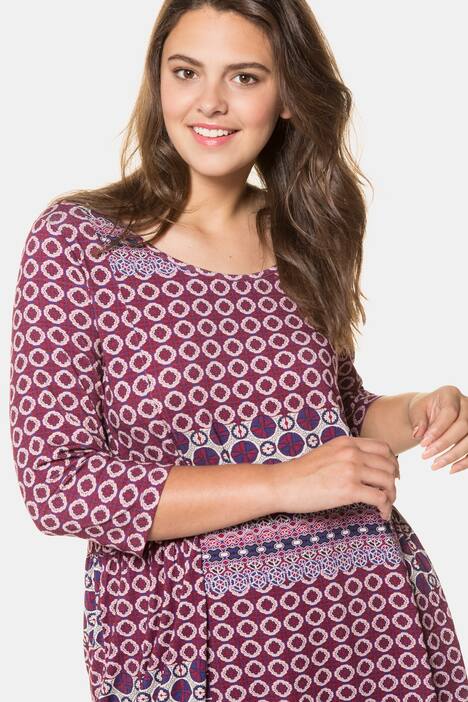 Longshirt, Patchmuster, A-Linie, hinten länger, 3/4-Arm