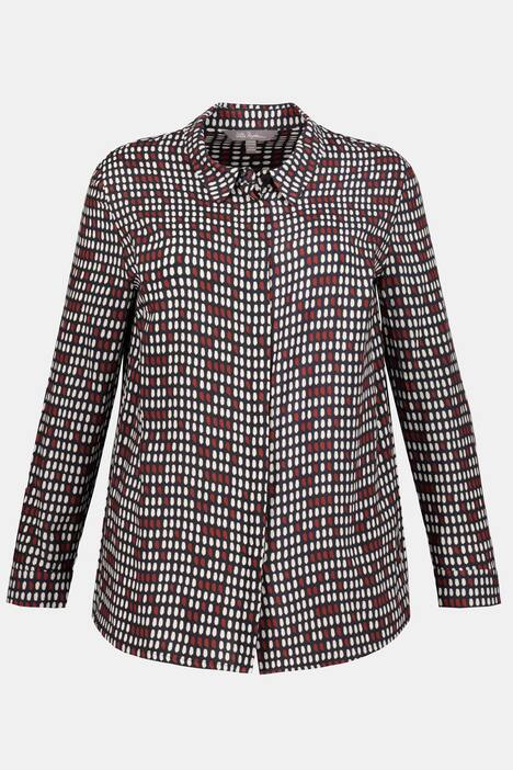 Hemdbluse, grafisches Muster, verdeckte Knopfleiste
