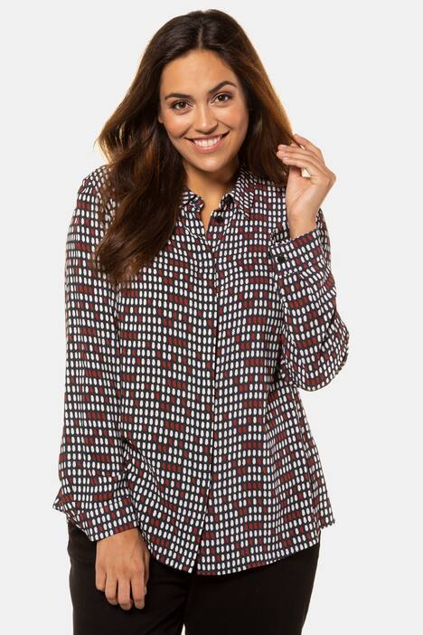 Hemdbluse, grafisches Muster, verdeckte Knopfleiste