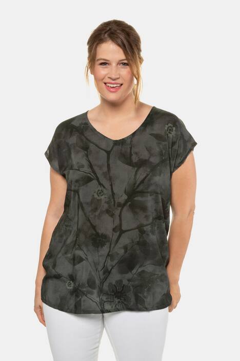 Blusenshirt, Blütenmuster, Oversized, V-Ausschnitt