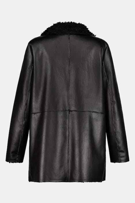 Faux Leather Fur Lined Button Front Coat