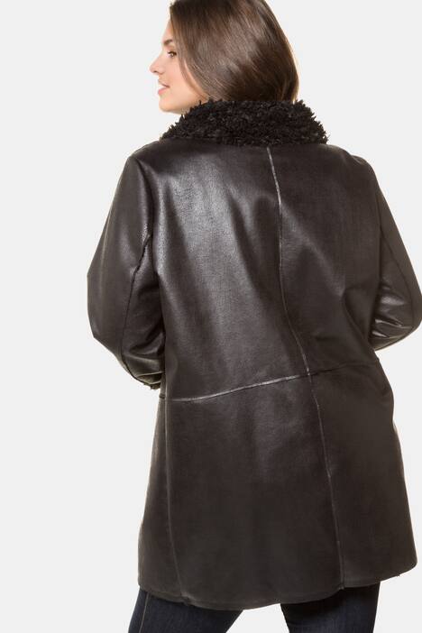 Faux Leather Fur Lined Button Front Coat