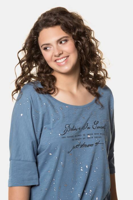 Shirt, Statement-Motiv, Oversized, Silberpunkte