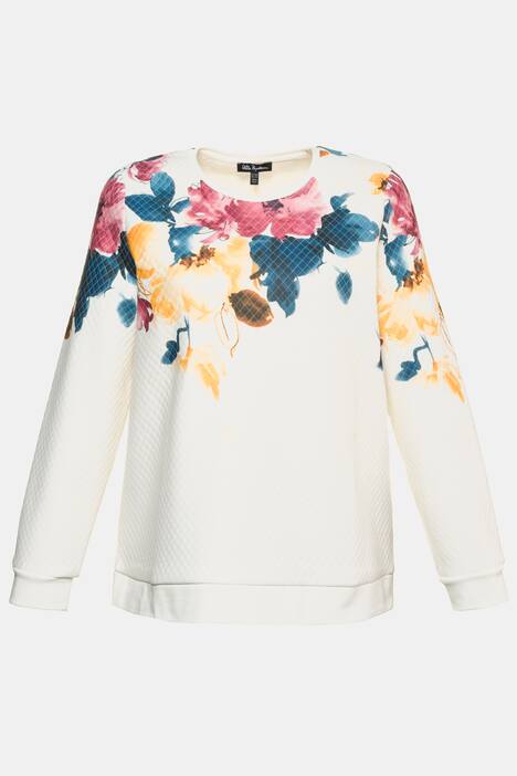 Quilted Look Floral Cotton Blend Knit Sweatshirt