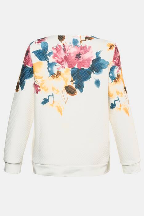 Quilted Look Floral Cotton Blend Knit Sweatshirt