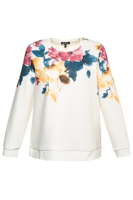 Quilted Look Floral Cotton Blend Knit Sweatshirt