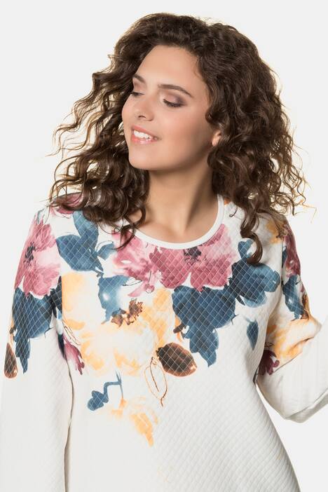 Quilted Look Floral Cotton Blend Knit Sweatshirt
