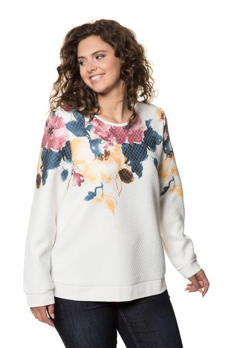Quilted Look Floral Cotton Blend Knit Sweatshirt