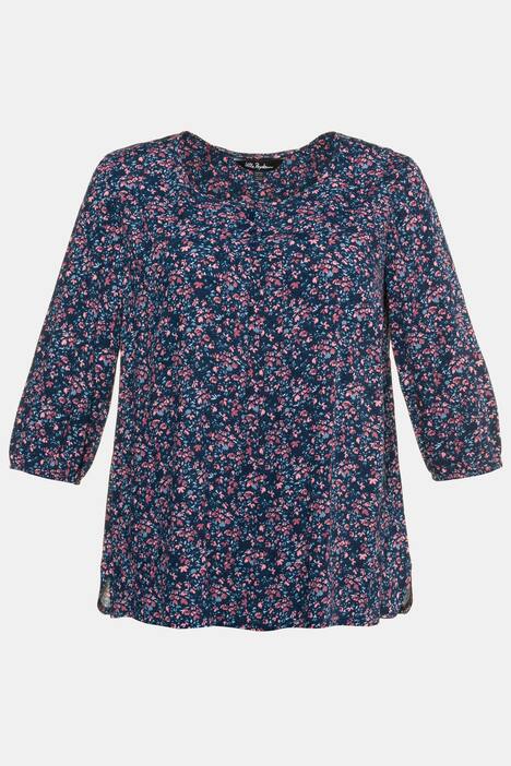 Tunika, Streublumenmuster, Zierfalten, Elastikbündchen