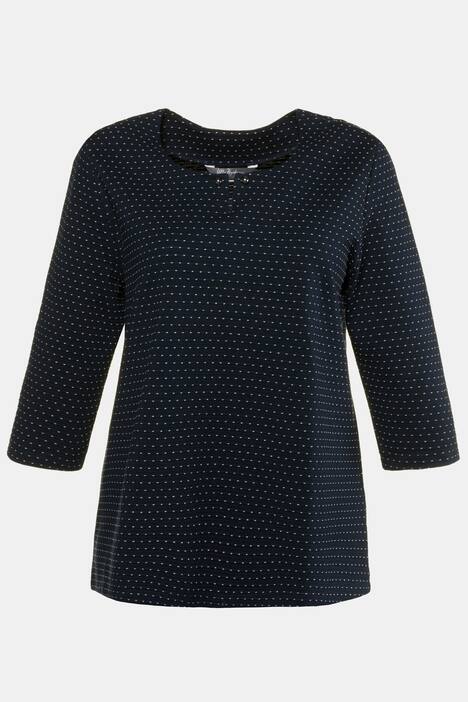 Jacquard Dot Round Notch Neck Knit Top