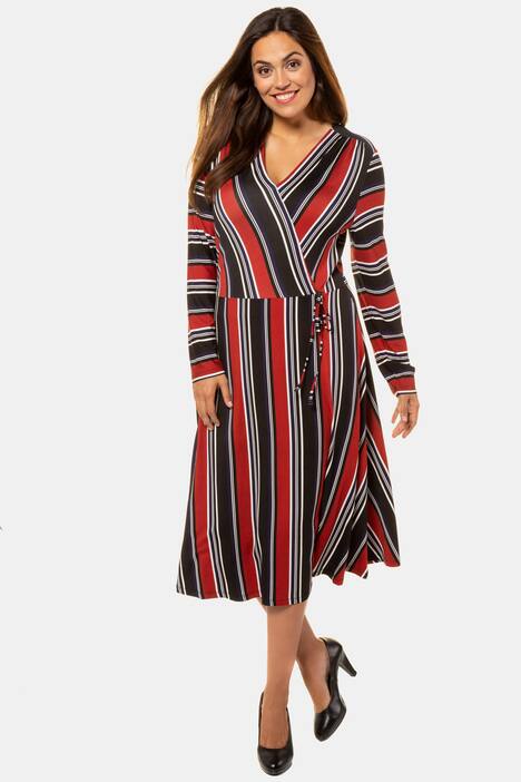 Jerseykleid, Wickeloptik, Streifen, Zierschleife