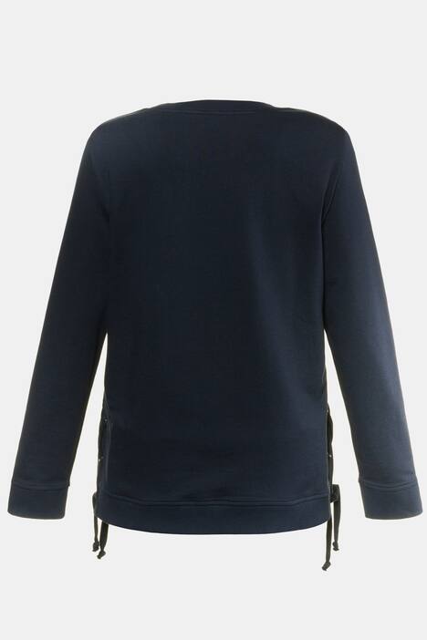 Lace-up Side Seam Crew Neck Long Sleeve Sweatshirt