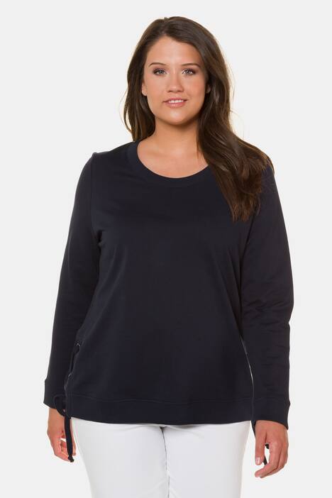 Lace-up Side Seam Crew Neck Long Sleeve Sweatshirt