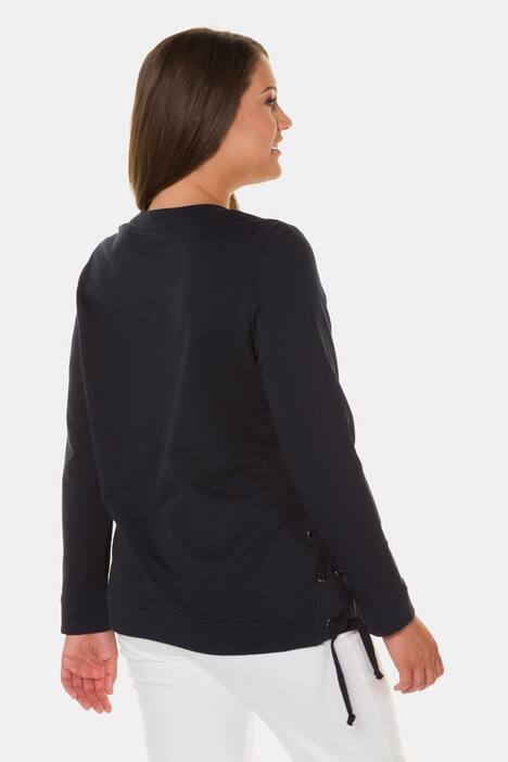 Lace-up Side Seam Crew Neck Long Sleeve Sweatshirt