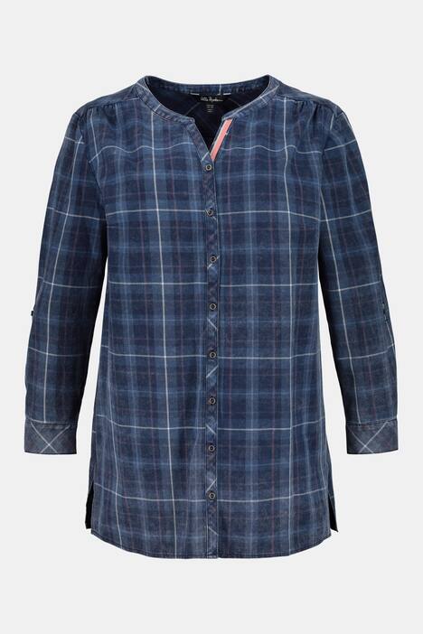 Longbluse, Karomuster, Used-Look, Krempelriegel