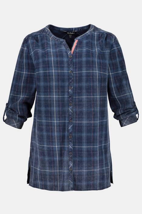 Longbluse, Karomuster, Used-Look, Krempelriegel