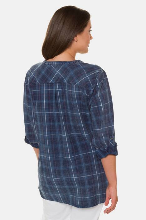 Longbluse, Karomuster, Used-Look, Krempelriegel