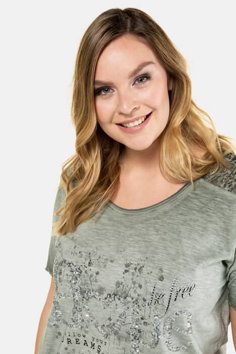 T-Shirt, Paillettenmotiv HOPE, A-Linie, oil dyed