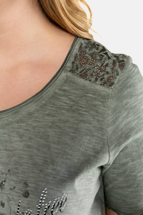 T-Shirt, Paillettenmotiv HOPE, A-Linie, oil dyed