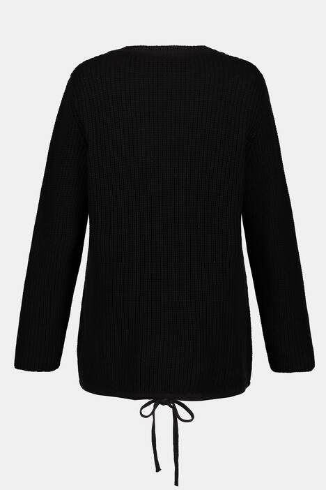 Strickjacke, Strukturstrick, lange Form, Saum-Bindeband