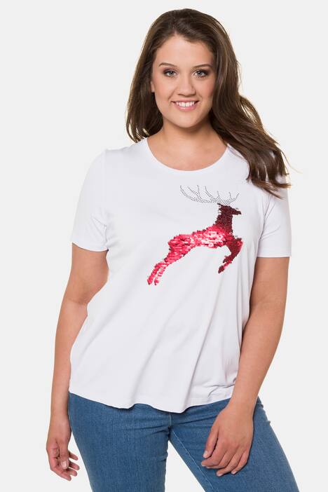 T-Shirt, Hirschmotiv, Classic, Wendepailletten, Rundhals