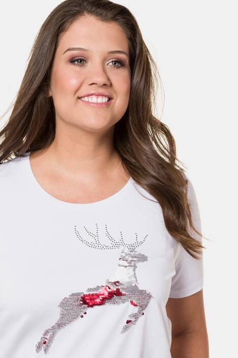 T-Shirt, Hirschmotiv, Classic, Wendepailletten, Rundhals