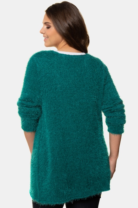 Eyelash Yarn V-Neck Open Front Cardigan Sweater