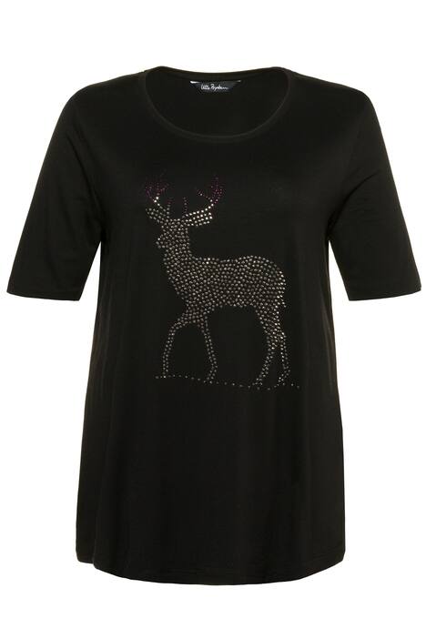 Stud Accent Stag Round Neck Stretch Knit Top