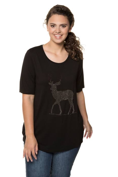 Stud Accent Stag Round Neck Stretch Knit Top