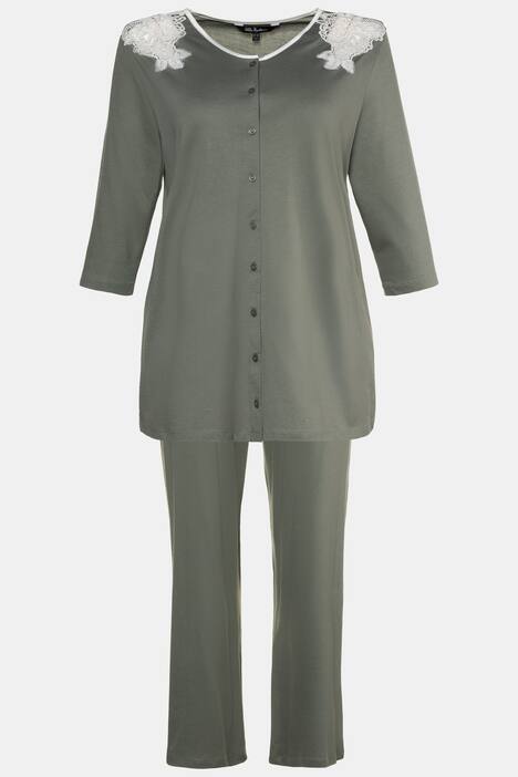 Touch Of Lace Button Front Knit Pajama Set