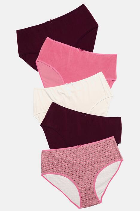 Slips, 5er-Pack, gemustert / rosa / weinrot