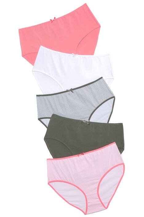 Slips, 5er-Pack, gemustert / weiß / rosa / dunkelgrün