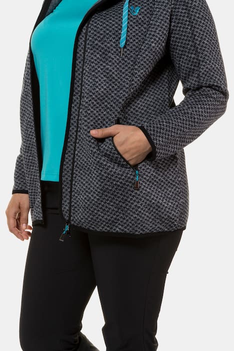 Strickfleecejacke, Pepita-Muster, 2-Wege-Reißverschluss