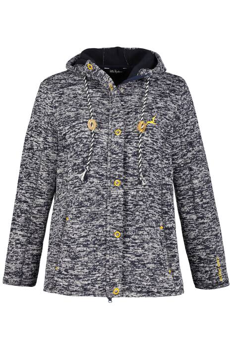 Strickfleecejacke, meliert, Kapuze, Druckknöpfe