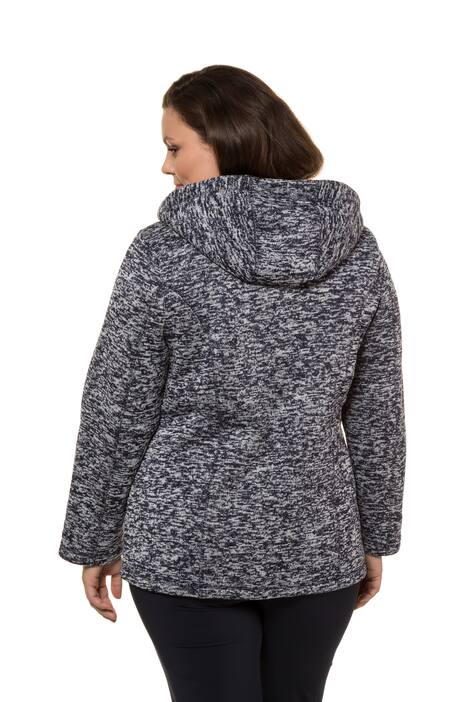 Strickfleecejacke, meliert, Kapuze, Druckknöpfe