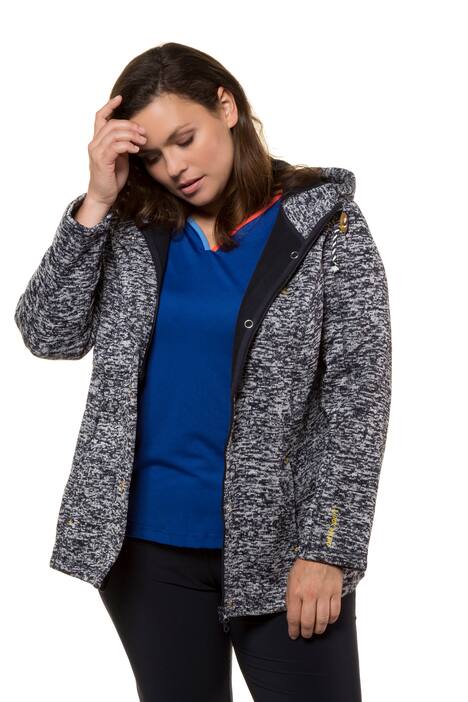Strickfleecejacke, meliert, Kapuze, Druckknöpfe