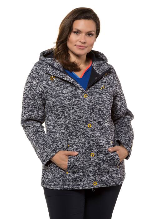 Strickfleecejacke, meliert, Kapuze, Druckknöpfe