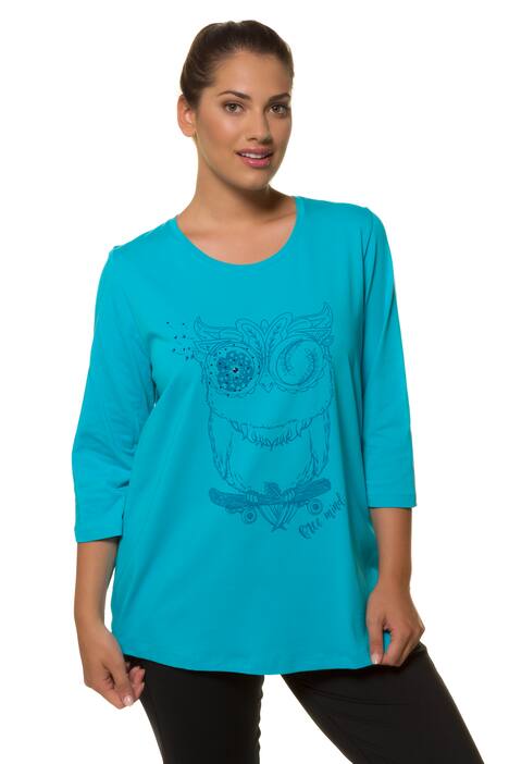 Whimsical Owl Print Stretch Cotton Knit Tee